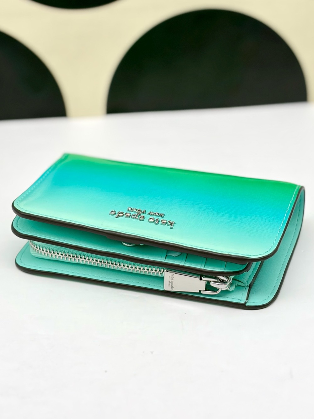 Kate Spade Morgan Ombré Compact Wallet in Mint Liqueur Multi NWT - Picture 4 of 13